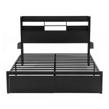 Artiss Bed Frame Double with Charging Station Storage Organizer Drawers LED ZAC