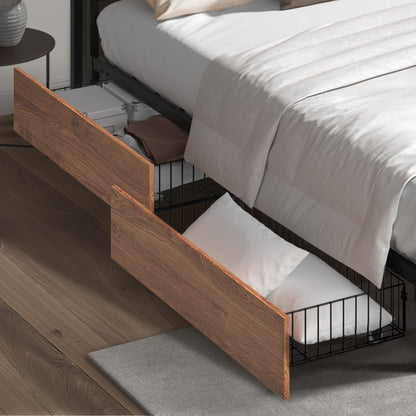 Oikiture 2x Bed Frame Storage Drawers with Wheels Metal Brown-Bed Drawer-PEROZ Accessories