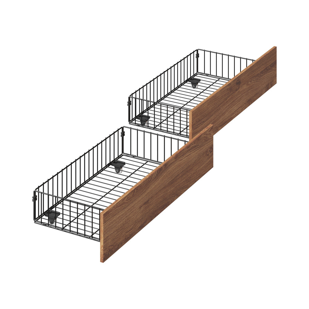 Oikiture 2x Bed Frame Storage Drawers with Wheels Metal Brown-Bed Drawer-PEROZ Accessories