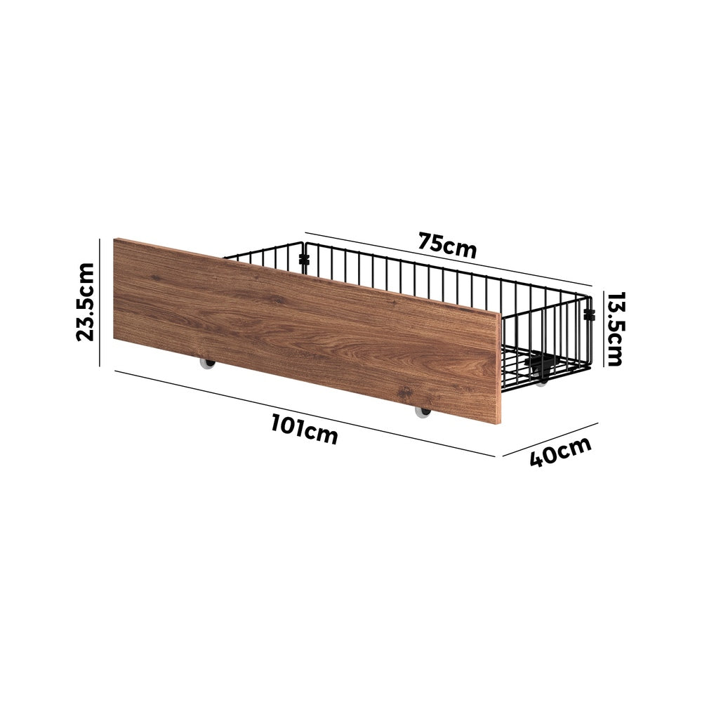 Oikiture 2x Bed Frame Storage Drawers with Wheels Metal Brown-Bed Drawer-PEROZ Accessories