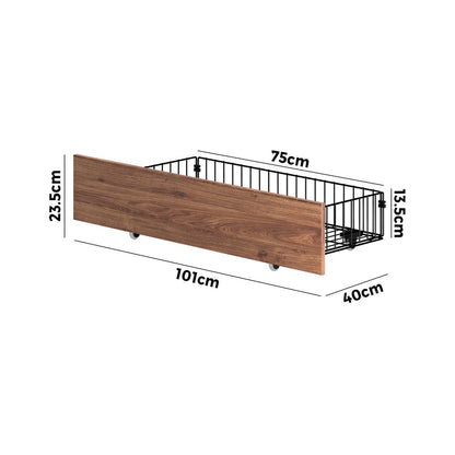 Oikiture 2x Bed Frame Storage Drawers with Wheels Metal Brown-Bed Drawer-PEROZ Accessories