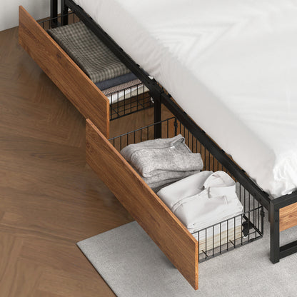 Oikiture 2x Bed Frame Storage Drawers with Wheels Metal Brown-Bed Drawer-PEROZ Accessories