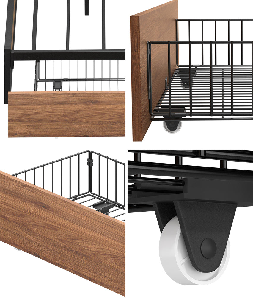 Oikiture 2x Bed Frame Storage Drawers with Wheels Metal Brown-Bed Drawer-PEROZ Accessories