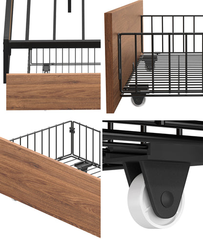 Oikiture 2x Bed Frame Storage Drawers with Wheels Metal Brown-Bed Drawer-PEROZ Accessories