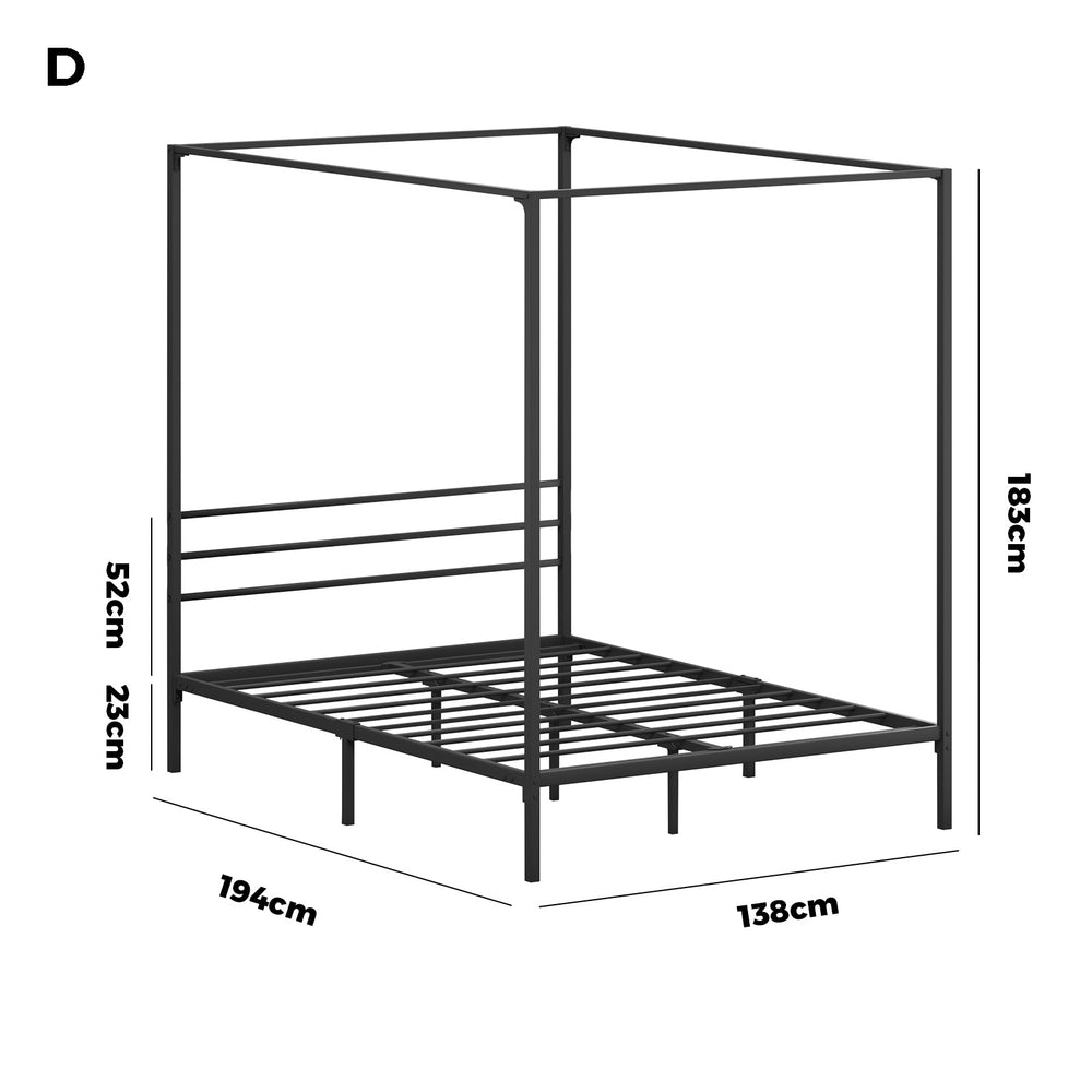 Oikiture Metal Canopy Bed Frame Double Size Platform-Metal Bed Frames-PEROZ Accessories