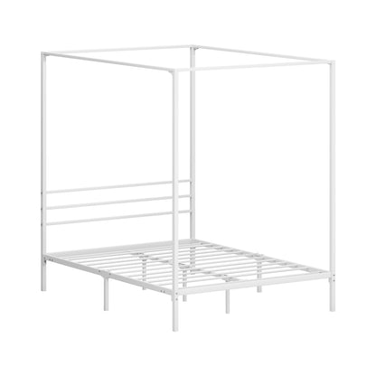 Oikiture Metal Canopy Bed Frame Double Size White-Metal Bed Frames-PEROZ Accessories