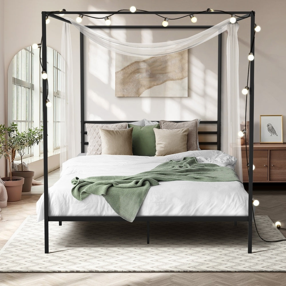 Oikiture Metal Canopy Bed Frame Queen Size Platform-Metal Bed Frames-PEROZ Accessories