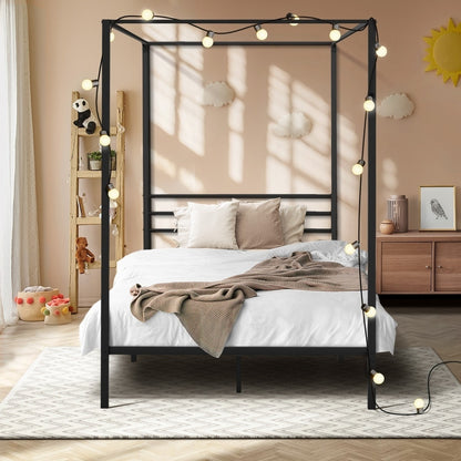 Oikiture Metal Canopy Bed Frame Single Size Platform-Metal Bed Frames-PEROZ Accessories