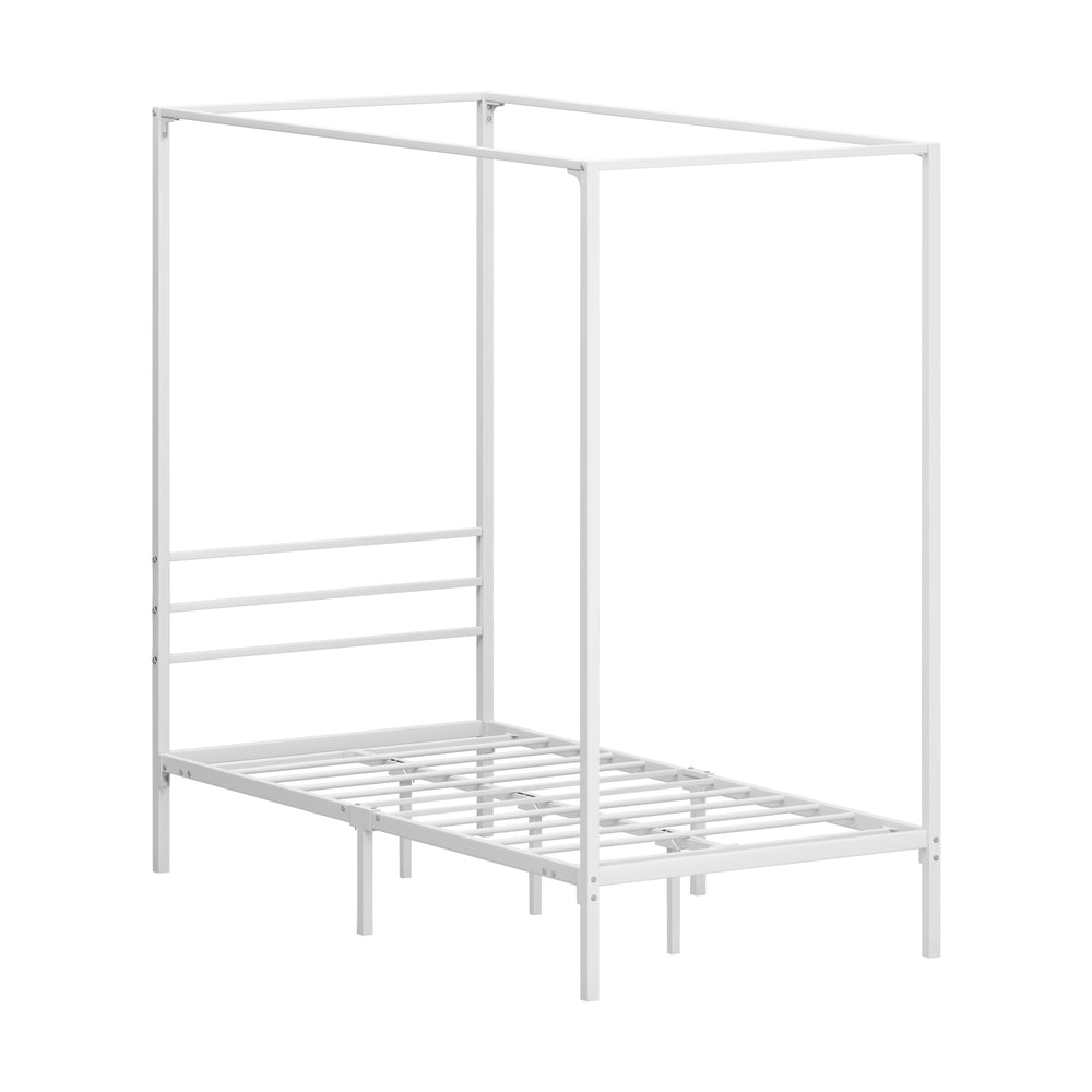 Oikiture Metal Canopy Bed Frame Single Size White-Metal Bed Frames-PEROZ Accessories