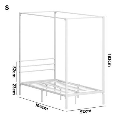 Oikiture Metal Canopy Bed Frame Single Size White-Metal Bed Frames-PEROZ Accessories