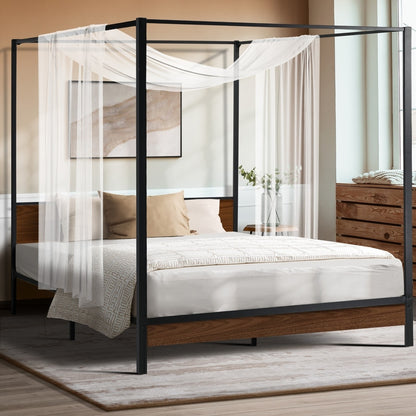 Oikiture Metal Canopy Bed Frame Double Size Beds Platform-Metal Bed Frames-PEROZ Accessories