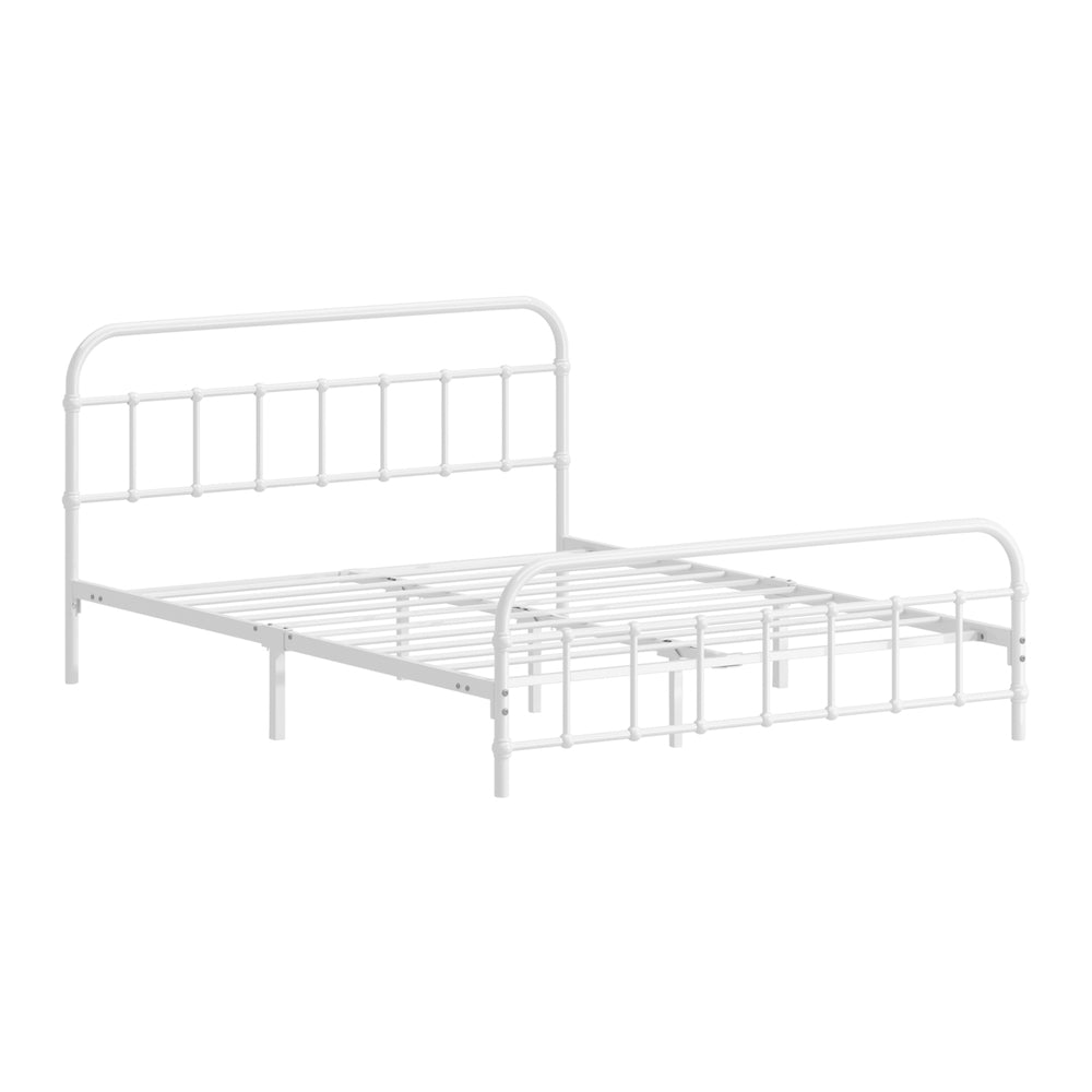 Oikiture Bed Frame Metal Double Size Bed Platform White-Metal Bed Frames-PEROZ Accessories