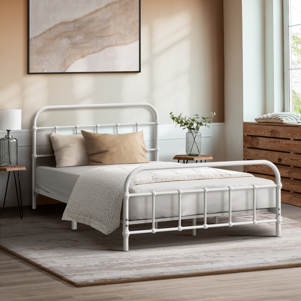 Oikiture Bed Frame Metal King Single Bed Platform White-Metal Bed Frames-PEROZ Accessories