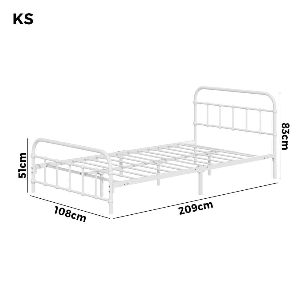 Oikiture Bed Frame Metal King Single Bed Platform White-Metal Bed Frames-PEROZ Accessories