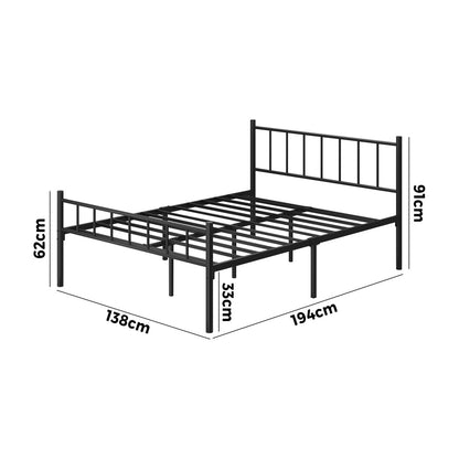 Oikiture Bed Frame Double Size Metal Base Platform Black COMA-Metal Bed Frame-PEROZ Accessories