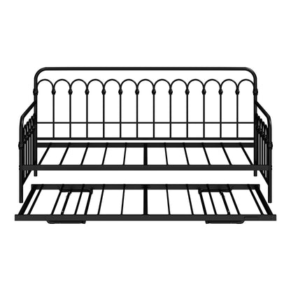 Oikiture Trundle Bed Frame Daybed Single Size Base Metal Black-Metal Bed Frame-PEROZ Accessories