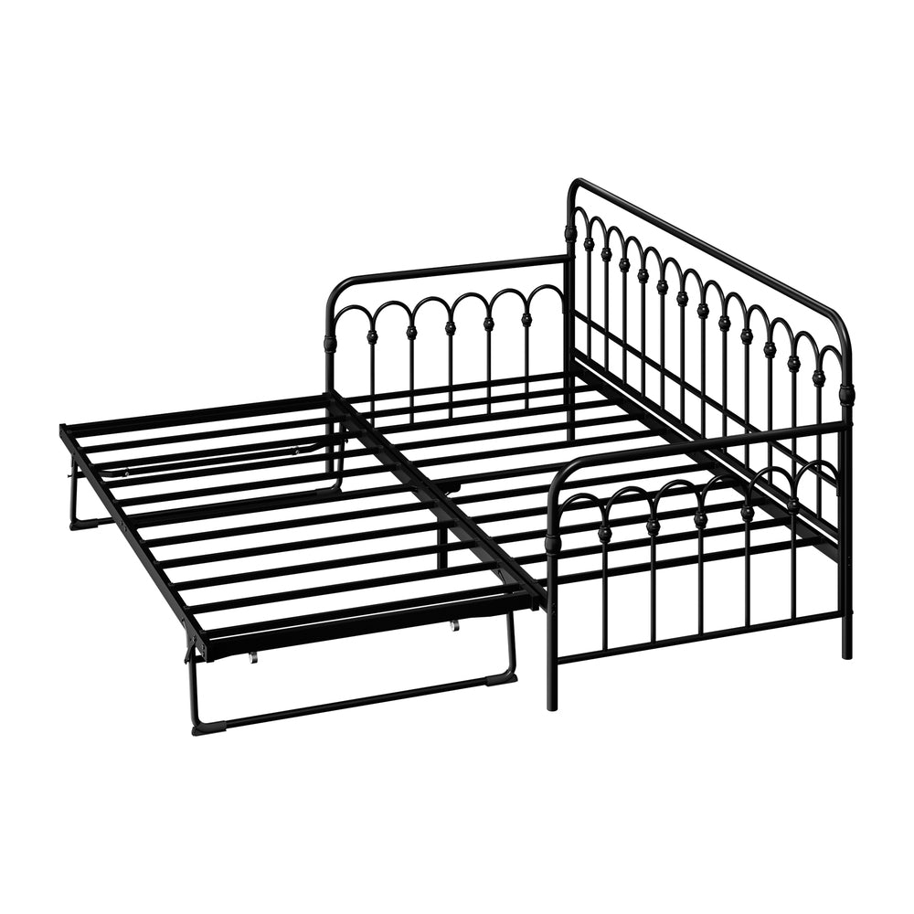 Oikiture Trundle Bed Frame Daybed Single Size Base Metal Black-Metal Bed Frame-PEROZ Accessories