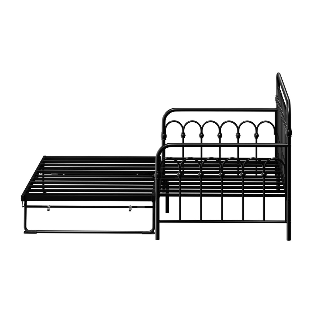 Oikiture Trundle Bed Frame Daybed Single Size Base Metal Black-Metal Bed Frame-PEROZ Accessories