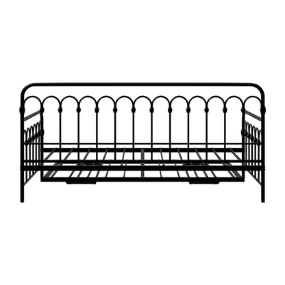 Oikiture Trundle Bed Frame Daybed Single Size Base Metal Black-Metal Bed Frame-PEROZ Accessories
