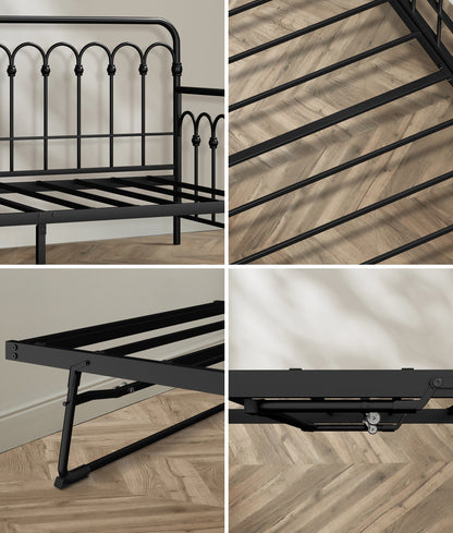 Oikiture Trundle Bed Frame Daybed Single Size Base Metal Black-Metal Bed Frame-PEROZ Accessories