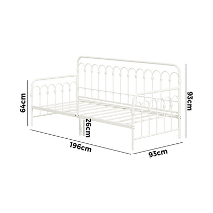 Oikiture Metal Daybed Frame Single Size Sofa Bed Steel Slat Beige-Metal Bed Frame-PEROZ Accessories