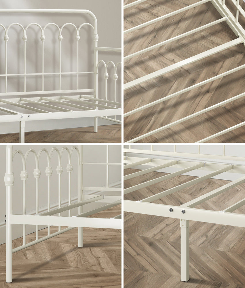 Oikiture Metal Daybed Frame Single Size Sofa Bed Steel Slat Beige-Metal Bed Frame-PEROZ Accessories