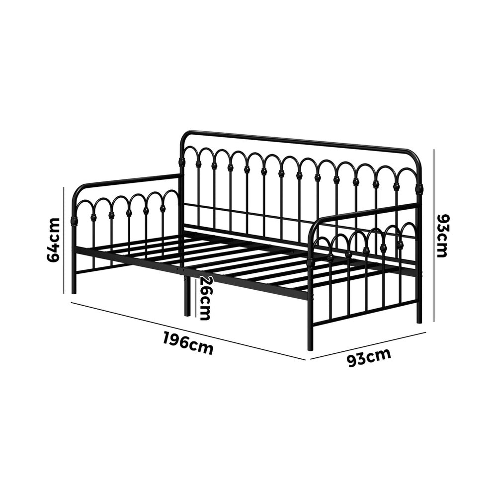 Oikiture Metal Daybed Frame Single Size Sofa Bed Steel Slat Black-Metal Bed Frame-PEROZ Accessories
