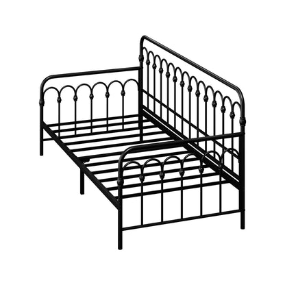 Oikiture Metal Daybed Frame Single Size Sofa Bed Steel Slat Black-Metal Bed Frame-PEROZ Accessories
