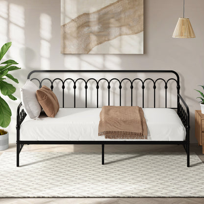 Oikiture Metal Daybed Frame Single Size Sofa Bed Steel Slat Black-Metal Bed Frame-PEROZ Accessories