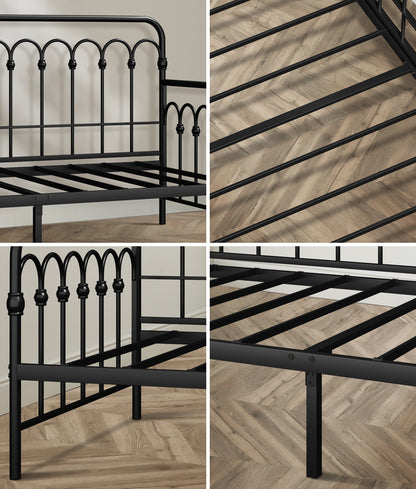Oikiture Metal Daybed Frame Single Size Sofa Bed Steel Slat Black-Metal Bed Frame-PEROZ Accessories
