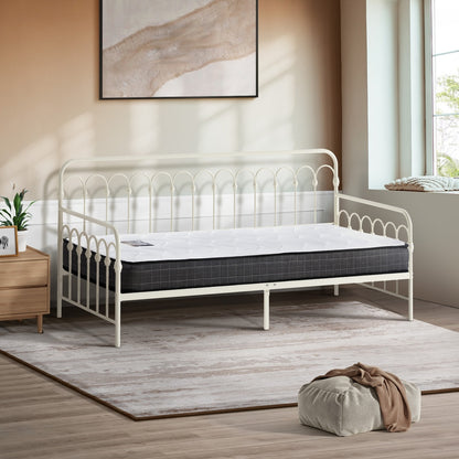 Oikiture Metal Daybed Frame Single Size Sofa Bed with Mattress Beige-Metal Bed Frame-PEROZ Accessories