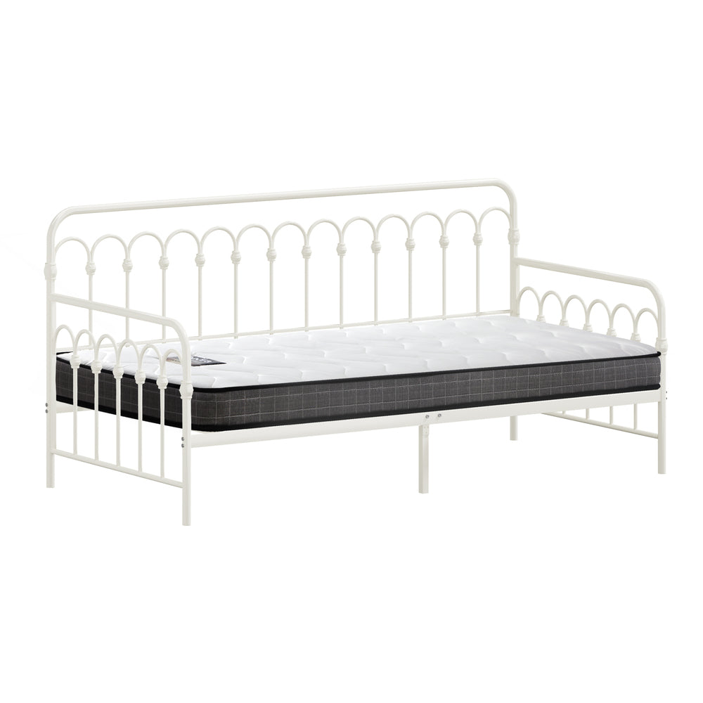 Oikiture Metal Daybed Frame Single Size Sofa Bed with Mattress Beige-Metal Bed Frame-PEROZ Accessories