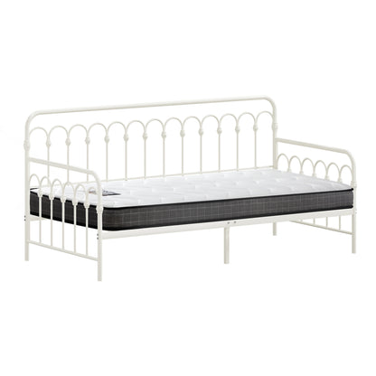 Oikiture Metal Daybed Frame Single Size Sofa Bed with Mattress Beige-Metal Bed Frame-PEROZ Accessories