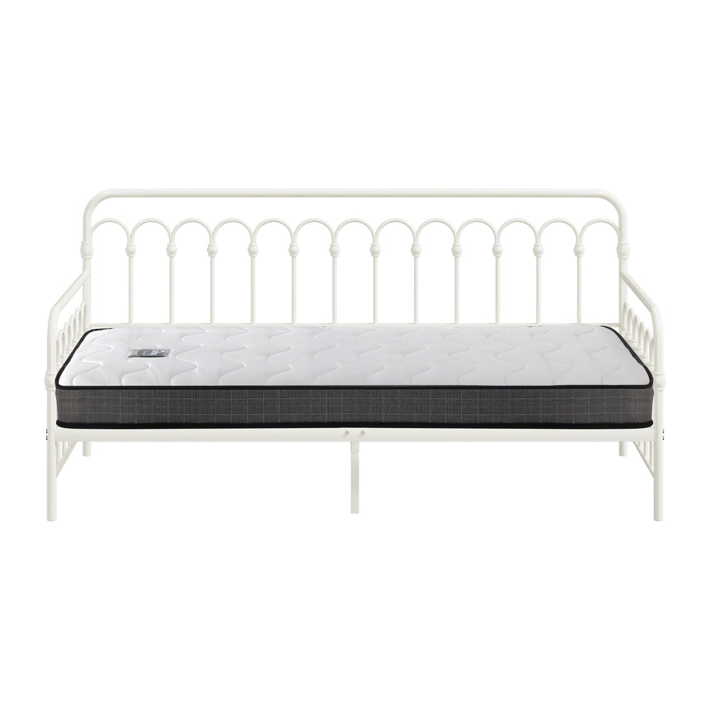 Oikiture Metal Daybed Frame Single Size Sofa Bed with Mattress Beige-Metal Bed Frame-PEROZ Accessories