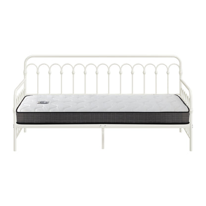 Oikiture Metal Daybed Frame Single Size Sofa Bed with Mattress Beige-Metal Bed Frame-PEROZ Accessories