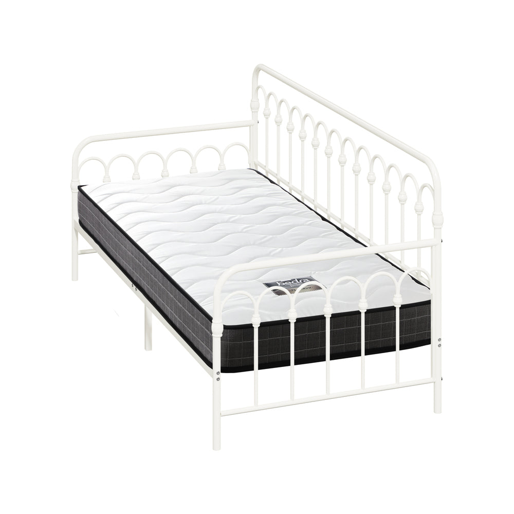 Oikiture Metal Daybed Frame Single Size Sofa Bed with Mattress Beige-Metal Bed Frame-PEROZ Accessories