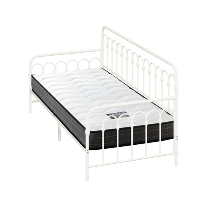 Oikiture Metal Daybed Frame Single Size Sofa Bed with Mattress Beige-Metal Bed Frame-PEROZ Accessories
