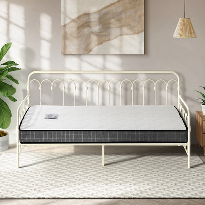 Oikiture Metal Daybed Frame Single Size Sofa Bed with Mattress Beige-Metal Bed Frame-PEROZ Accessories