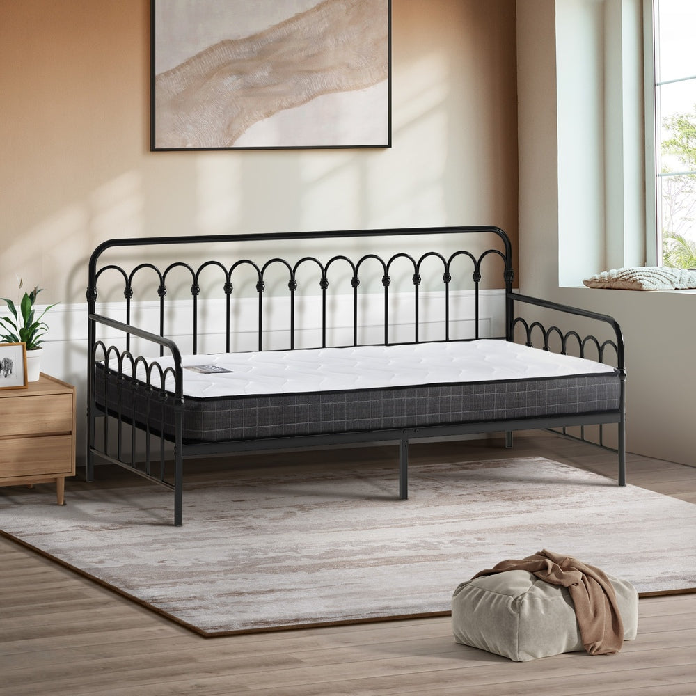 Oikiture Metal Daybed Frame Single Size Sofa Bed with Mattress Black-Metal Bed Frame-PEROZ Accessories