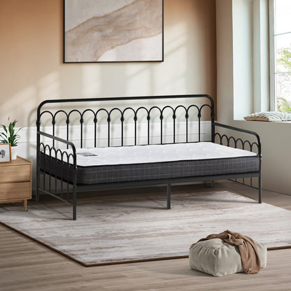 Oikiture Metal Daybed Frame Single Size Sofa Bed with Mattress Black-Metal Bed Frame-PEROZ Accessories