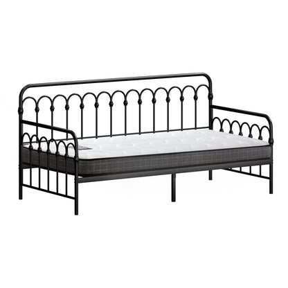 Oikiture Metal Daybed Frame Single Size Sofa Bed with Mattress Black-Metal Bed Frame-PEROZ Accessories
