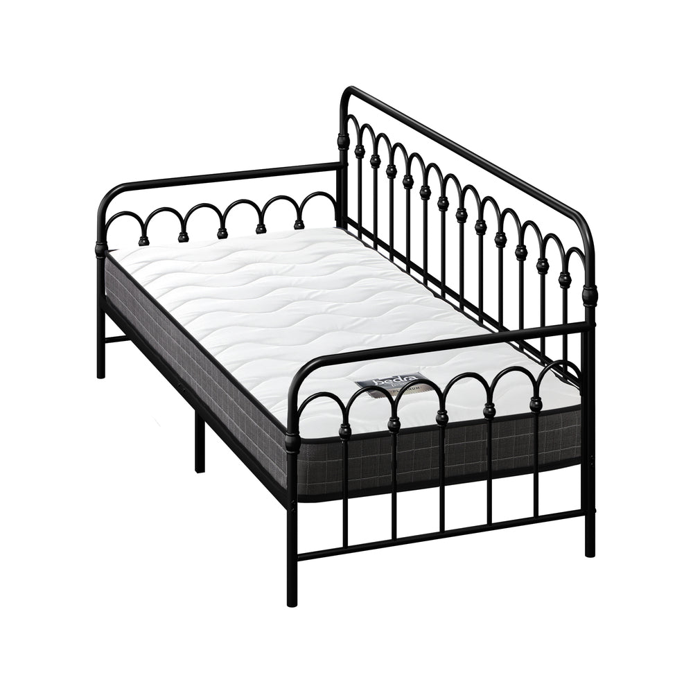 Oikiture Metal Daybed Frame Single Size Sofa Bed with Mattress Black-Metal Bed Frame-PEROZ Accessories