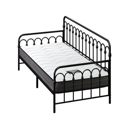 Oikiture Metal Daybed Frame Single Size Sofa Bed with Mattress Black-Metal Bed Frame-PEROZ Accessories