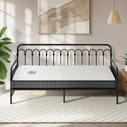 Oikiture Metal Daybed Frame Single Size Sofa Bed with Mattress Black-Metal Bed Frame-PEROZ Accessories