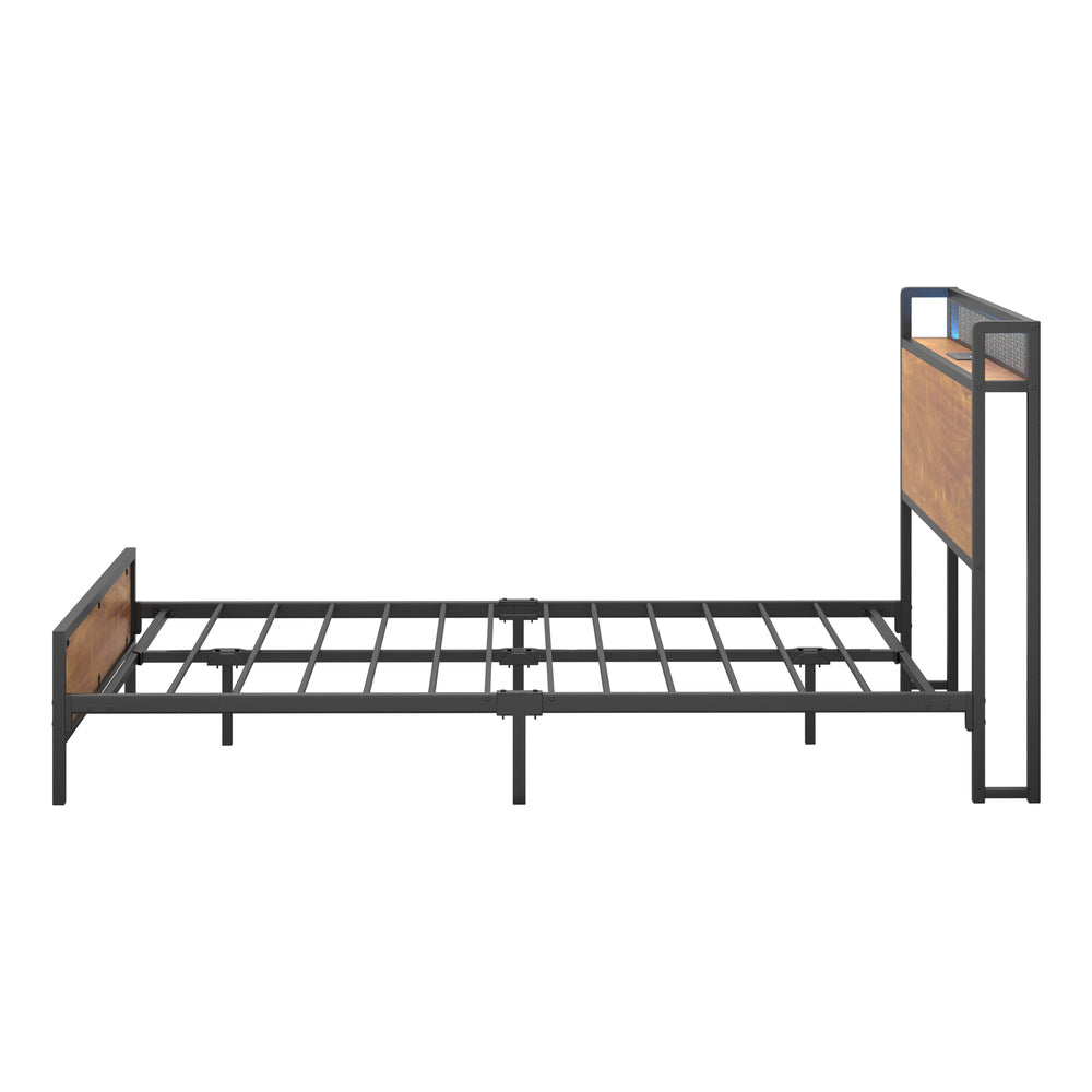 Oikiture Metal Bed Frame Double Size LED USB Charge Storage Headboard-Metal Bed Frame-PEROZ Accessories