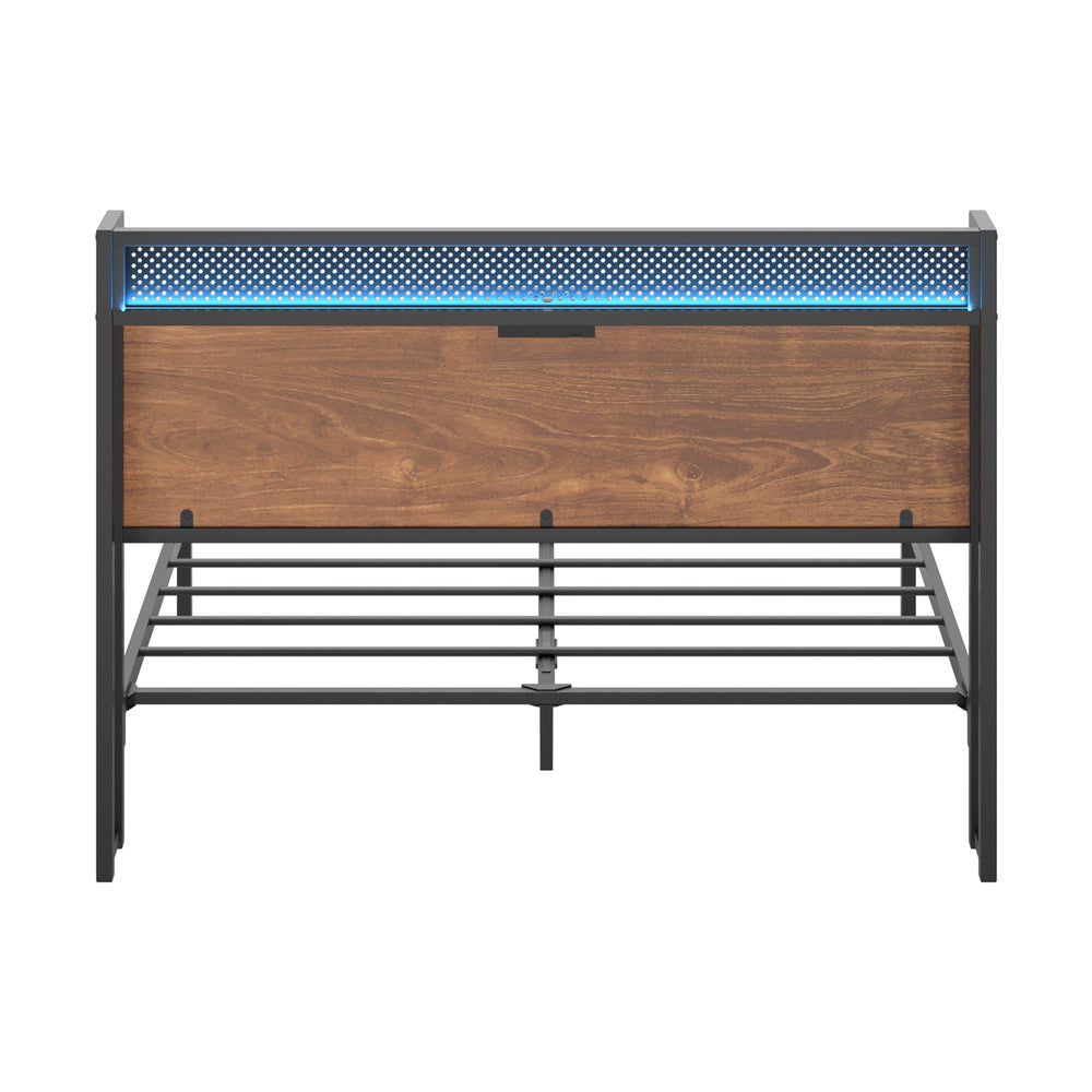 Oikiture Metal Bed Frame Double Size LED USB Charge Storage Headboard-Metal Bed Frame-PEROZ Accessories