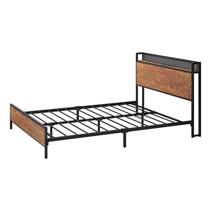 Oikiture Metal Bed Frame King Size LED USB Charge Storage Headboard-Metal Bed Frame-PEROZ Accessories