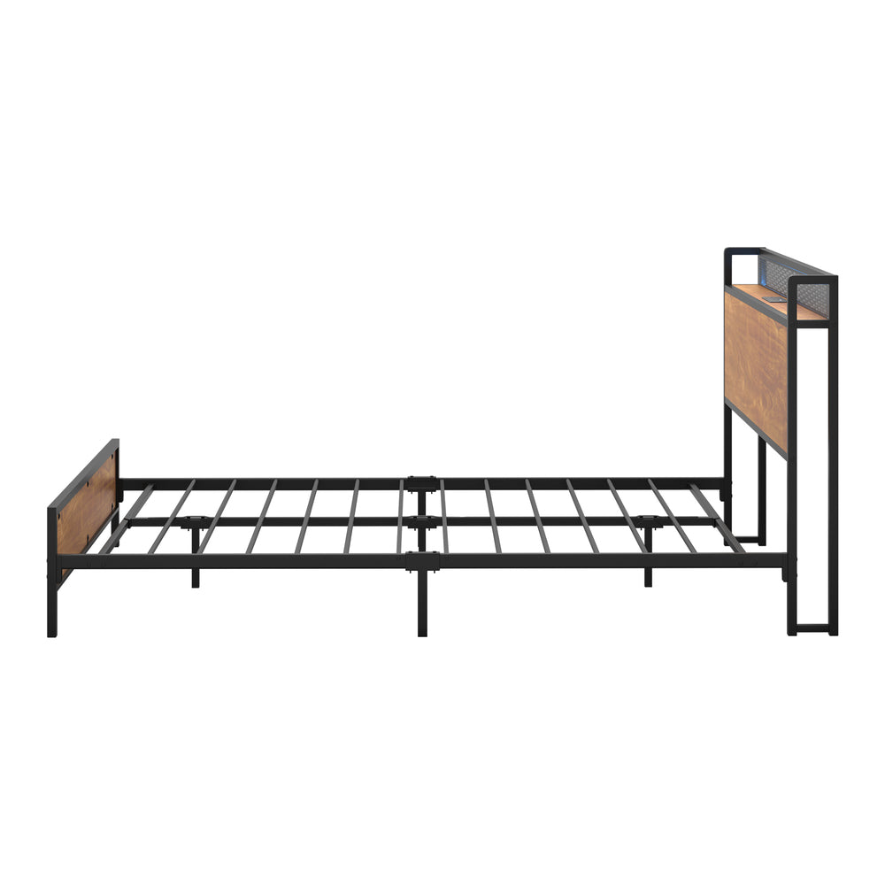 Oikiture Metal Bed Frame King Size LED USB Charge Storage Headboard-Metal Bed Frame-PEROZ Accessories