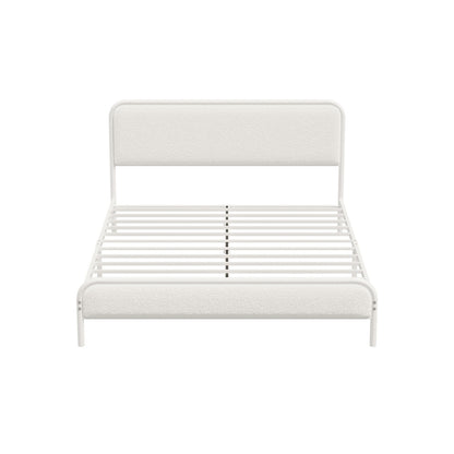 Oikiture Metal Bed Frame Double Size Bedhead Boucle Fabric Beige-Metal Bed Frame-PEROZ Accessories
