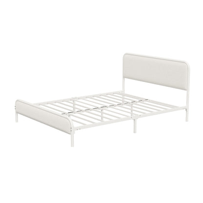 Oikiture Metal Bed Frame Double Size Bedhead Boucle Fabric Beige-Metal Bed Frame-PEROZ Accessories
